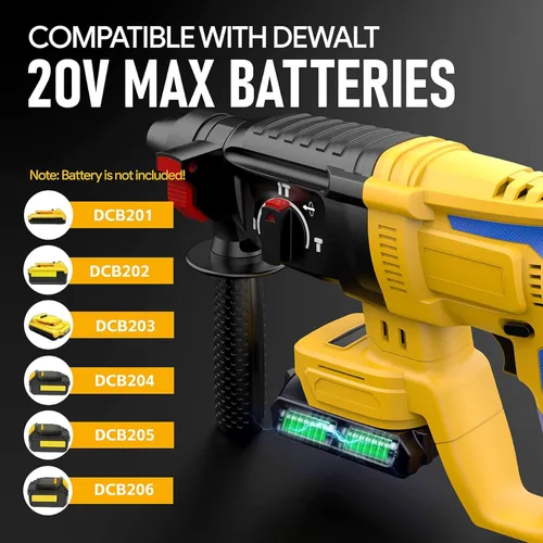 Miniatura 8 de SDS - Martillo giratorio inalámbrico compatible con batería Dewalt de 20 V, sin escobillas, taladro giratorio SDS para hormigón, mampostería