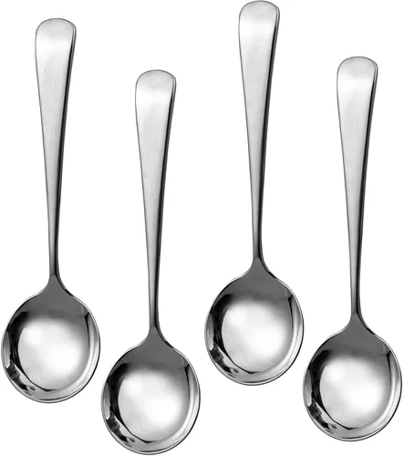 IMEEA Cucharas de postre de acero inoxidable de 6 pulgadas, cucharas de sopa redondas para arroz, helado y cereales, SUS304, juego de 4