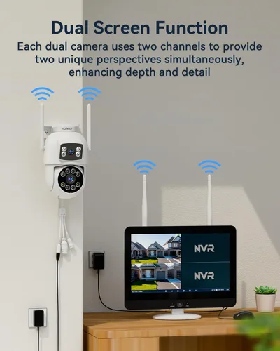 Miniatura 2 de Sistema de cámara de seguridad inalámbrico para exteriores con monitor de 12 pulgadas, 4 cámaras de doble lente 2K para vigilancia doméstica