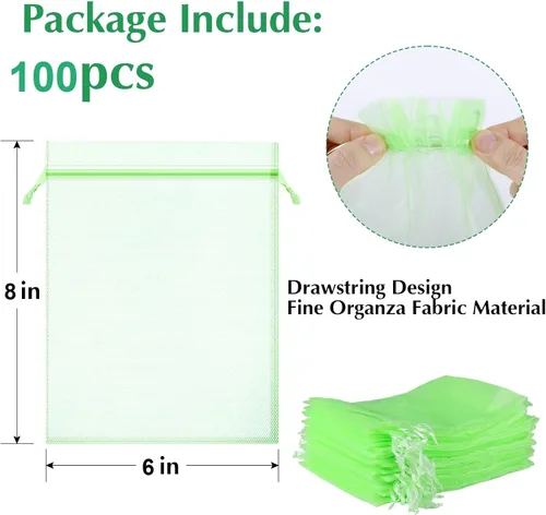 Miniatura 2 de Kikhope 100 bolsas de protección de frutas, bolsa de malla para cubierta de frutas de jardín de 8 x 6 pulgadas, bolsas de red de frutas con cordón