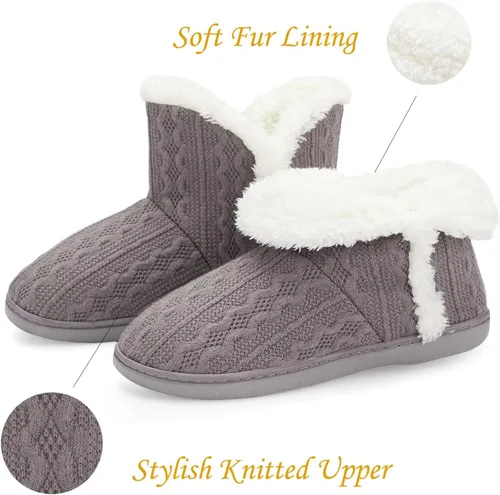 Miniatura 2 de NineCiFun Botines de invierno mullidos para mujer, botas de punto, pantuflas cálidas para el hogar, para exteriores e interiores con forro de piel