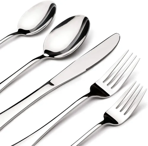 Miniatura 9 de Juego de cubiertos para 8, 40 piezas de cubiertos de acero inoxidable resistente, incluye cuchillo de carne, tenedor y cuchara, apto