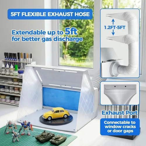 Miniatura 4 de HUBEST Kit de cabina de aerosol con 8 luces LED y 16 clips de cocodrilo, cabina de pintura con ventilador de velocidad ajustable con manguera