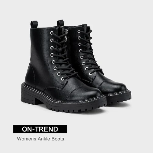 Miniatura 6 de Vepose Botines de combate de moda 9629 para mujer, botines con cordones y cremallera