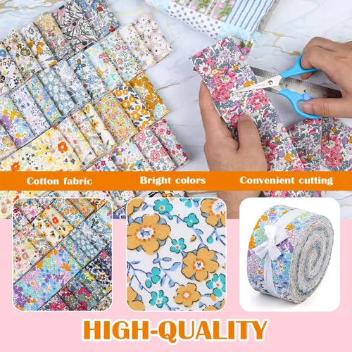 Miniatura 3 de 45 rollos de gelatina de tela, tiras de tela de rollo de gelatina para acolchar, tela de acolchado de algodón artesanal de retazos, algodón de Serie