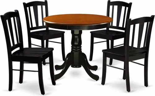 Miniatura 14 de East West Furniture ANDL3-MAH-W Juego de mesa y sillas de cocina de 3 piezas contiene una mesa de comedor redonda con pedestal y 2 sillas