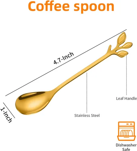 Miniatura 2 de AnSaw Elegantes Cucharones de Café con Hoja de Oro - Juego de 10 Piezas, 4.7" Mini Cucharones de Acero Inoxidable para Espresso y Postre, Perfectos