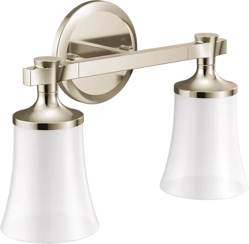 Moen YB0362NL Flara - Lámpara de tocador de baño de doble montaje con 2 luces con vidrio esmerilado, níquel pulido