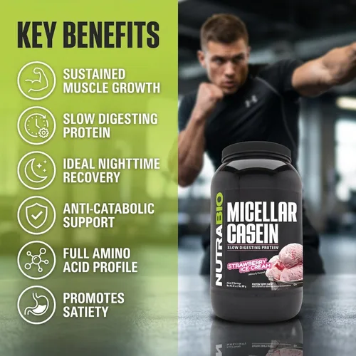 Miniatura 3 de NutraBio Proteína en polvo de caseína, polvo de casien micelar, 0.88 onzas de proteína de digestión lenta, ayuda a mantenerte lleno, recuperación