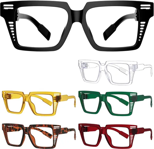 Eyekepper Gafas de lectura con bloqueo de luz azul, diseño calado con bisagras de resorte sin tornillos, paquete de 6 lectores de gran tamaño