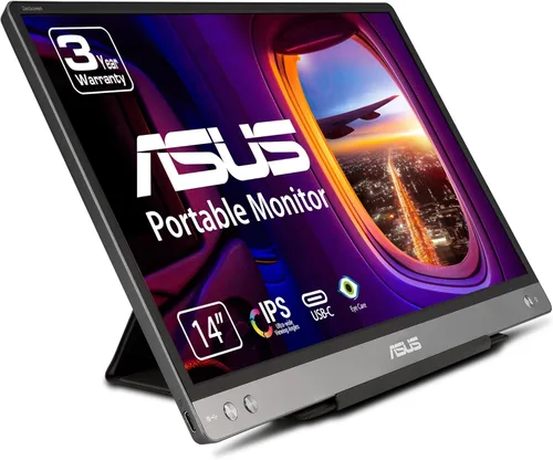 ASUS ZenScreen MB14AC - Monitor portátil USB de 14", 1080P Full HD, IPS, USB tipo C, cuidado de los ojos, superficie antirreflejos, pantalla externa
