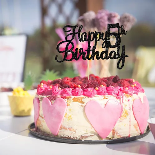 Miniatura 4 de Gyufise 1 decoración para pastel de 5º cumpleaños con purpurina para quinto cumpleaños, felicitaciones a 5 años de edad, 5 años, fabulosas