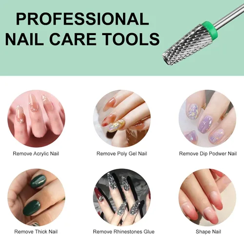Miniatura 6 de Broca de carburo de tungsteno 5 en 1, broca de uñas electrónica de barril cónico para uñas de gel acrílico, eliminación de forma de uñas doble