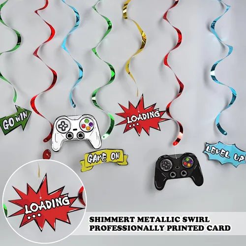 Miniatura 3 de Remolino colgante de videojuegos de acuarela, 28 piezas, decoraciones de fiesta de videojuegos para niños y niños, suministros de fiesta