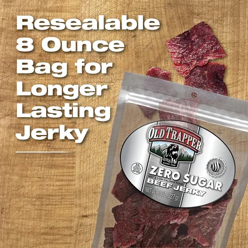 Miniatura 6 de Old Trapper Cecina de res cero azúcar, paquete individual de ocho onzas, ahumada naturalmente con madera, aperitivo apto para dieta keto, 14 gramos