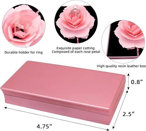 Miniatura 5 de Caja de anillos de compromiso, caja de anillos de rosa, soporte de almacenamiento de joyas sorpresa para mujer como propuesta de compromiso, anillo