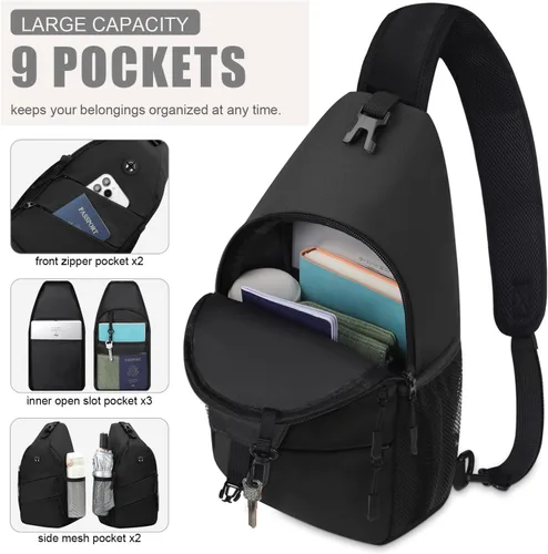 Miniatura 3 de Pritent Bolsos cruzados para mujeres y hombres, mochila de moda, bolsa casual para el pecho con correa de hombro convertible Negro