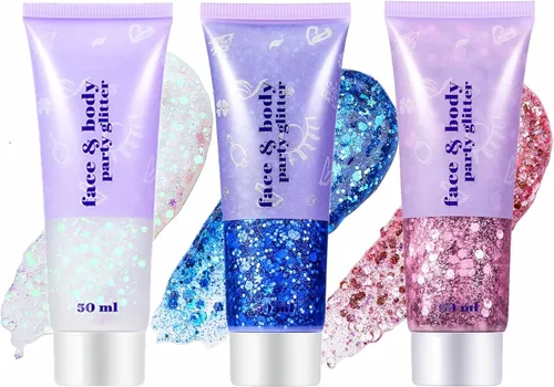 Miniatura 30 de Go Ho Gel de purpurina púrpura de sirena, purpurina holográfica para el cabello morado para niños y mujeres, lentejuelas gruesas para ojos, labios