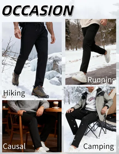 Miniatura 7 de FASKUNOIE Pantalones de forro polar de invierno para hombre, pesados y cálidos, con forro de sherpa, pantalones deportivos para correr con bolsillos