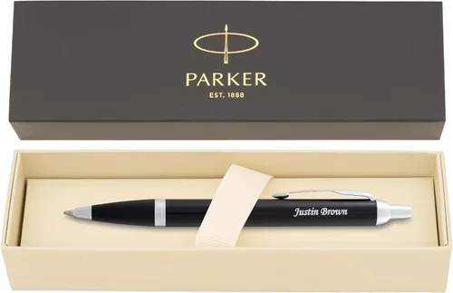 Miniatura 8 de Bolígrafo Parker grabado Bolígrafo personalizado Parker IM de laca negra y ribete dorado. Bolígrafo de regalo grabado personalizado con tu nombre