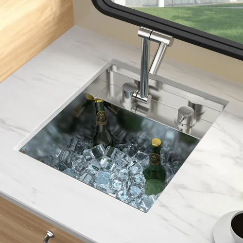 Miniatura 3 de Lordear Fregadero de cocina para interiores y exteriores de 15 x 17 con grifo plegable, Samll Bar Prep 16 calibre T304 de acero inoxidable