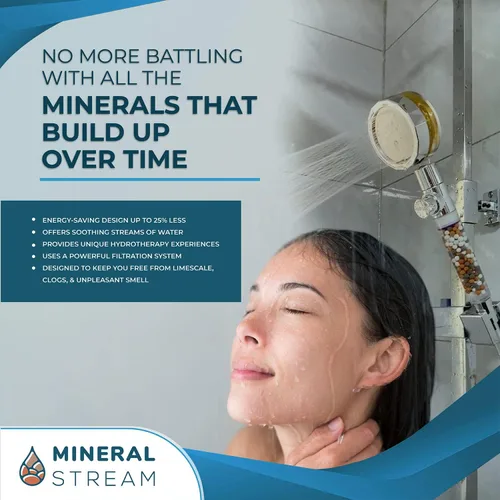 Miniatura 5 de MineralStream - Cabezal de ducha de mano de alta presión Turbo con piedras minerales para filtración, perfecto para cabello seco y piel, cabezal