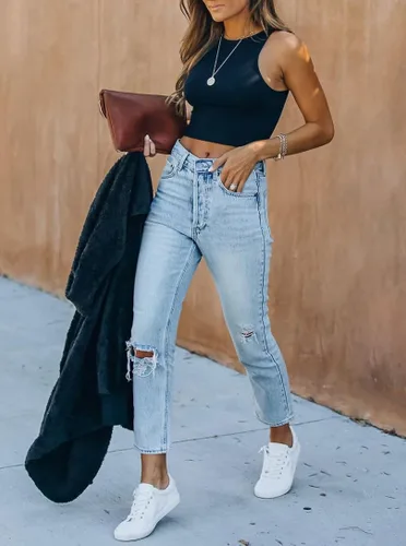 Miniatura 3 de REORIA - Camisetas ombligueras sin mangas y con espalda cruzada para mujer, ombligueras sexys con cuello halter
