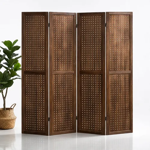 Miniatura 8 de Divisor de habitación de tablero de clavijas de 4 paneles, pantalla de privacidad plegable de 5.6 pies, organizador de madera independiente