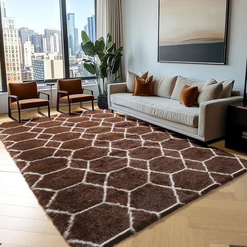 Miniatura 16 de ONASAR Alfombras de área para sala de estar y dormitorio, alfombra esponjosa lavable de 5x8 pies gris y blanca, alfombra de piso suave, afelpada