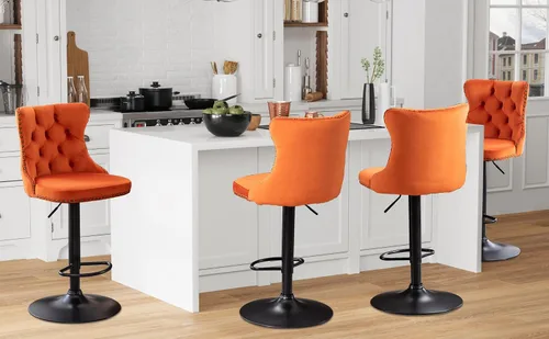 Miniatura 29 de Aoowow Juego de 2 taburetes de bar giratorios, taburetes de bar ajustables con respaldo de terciopelo copetudo, sillas de bar modernas tapizadas