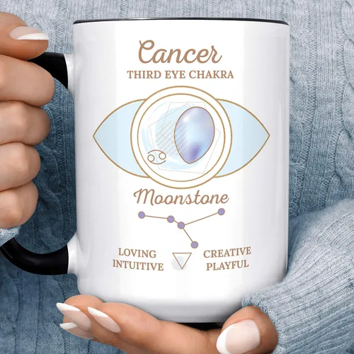 Miniatura 2 de Taza de café con signo del zodiaco con rasgos del cáncer, cristal de piedra lunar, taza de cerámica personalizada con horóscopo del tercer ojo, apta