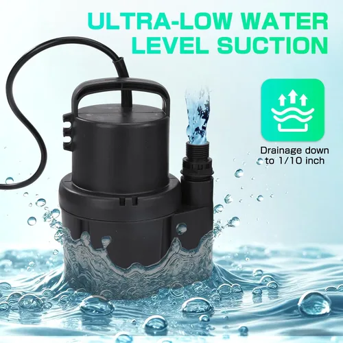 Miniatura 2 de D-HONOR - Bomba sumergible de 1/6 HP 1370 GPH, bomba de sumidero sumergible para agua limpia, bomba eléctrica con salida de agua de 1 pulgada
