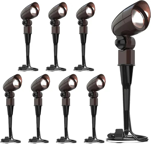 GOODSMANN Kits de reflectores de paisaje de bajo voltaje, 3 W, focos LED para exteriores, 12 V, acabado marrón, 8 unidades, iluminación de paisaje