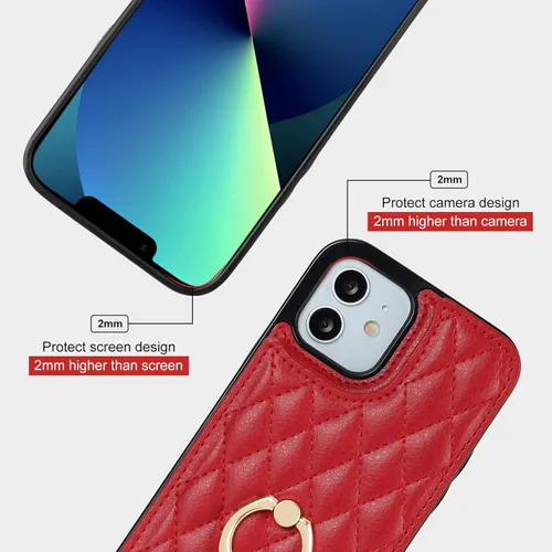 Miniatura 8 de Folosu Funda compatible con iPhone 12 iPhone 12 Pro con soporte para tarjetas, rotación de 360°, soporte de anillo de dedo con función atril, Rojo