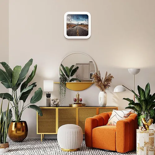 Miniatura 7 de 10" Square Modern Wall Clock,A Cat in Outer Space Print Kitchen Clocks Wall Battery Operated,Silent Non Ticking Unique Funny Cute Wall Clock for