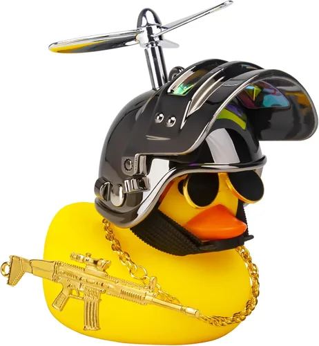 Miniatura 13 de wonuu Adornos de pato de goma para automóvil, pato amarillo fresco, decoraciones de tablero de automóvil, gafas chirriantes de pato con casco de Y