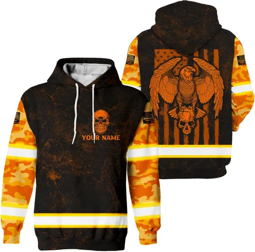 Miniatura 29 de Maddly Ropa de trabajo de seguridad con calavera de alta visibilidad con la bandera de EE. UU., nombre personalizado para trabajadores, corredores
