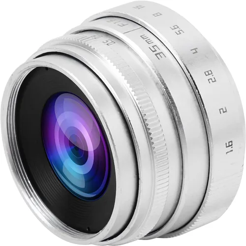Miniatura 4 de Lente de cámara 1.378 in F1.6 CCTV C Mount enfoque manual Lente de apertura grande para lente M4/3 Fx Moun Arte y fotografía de belleza (plata)