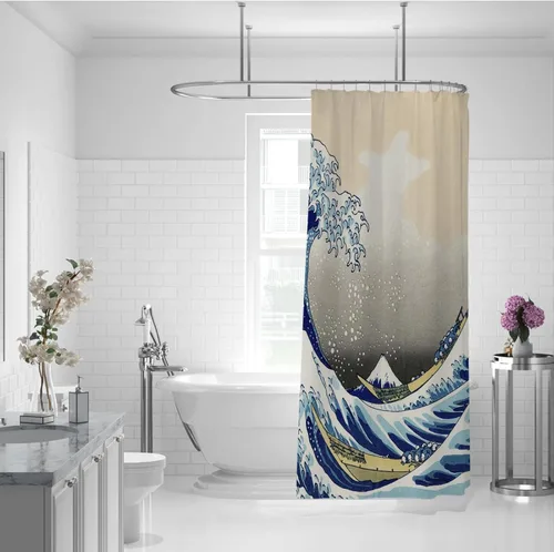 Miniatura 2 de Cortina de ducha con estampado de pintura de Van Gogh, estilo japonés, Hokusai The Great Wave Off Kanagawa, cortinas de ducha para baño, calidad