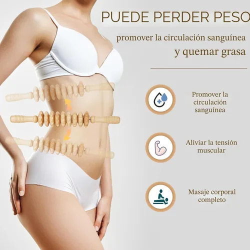Miniatura 5 de Liitrton Puntos de disparo de rodillo de masaje de madera manual para liberar celulitis dolor muscular (recta-9 ruedas)