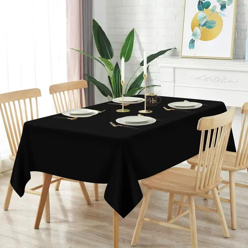 Miniatura 2 de Mulbozy 2 piezas de mantel de plástico negro para mesa rectangular, 54 × 108 pulgadas, fundas desechables de mesa para fiestas negras