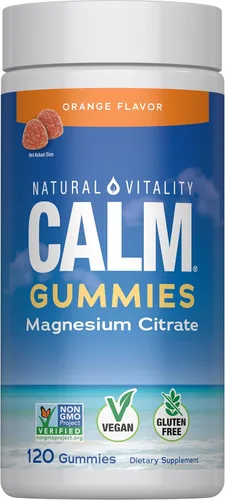 Natural Vitality Gomitas de magnesio calmantes | 330 mg por porción | Suplemento con sabor a naranja | Sin gluten y vegano | 120 unidades
