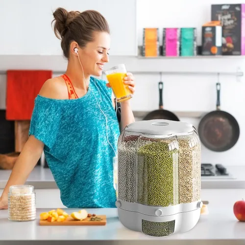 Miniatura 6 de Enfudid Contenedor de almacenamiento de granos para alimentos, dispensador de arroz de 6 rejillas de gran capacidad, caja de almacenamiento