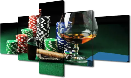 Miniatura 81 de TUMOVO 5 paneles para decoración del hogar, fichas apiladas, obras de arte modernas y contemporáneas grandes para bar, pub, club, fotos, tarjetas
