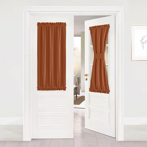 Miniatura 372 de NICETOWN Cortinas opacas unicolor con aislamiento térmico para puerta francesa, granja, oscurecimiento de habitación, puertas y ventanas de Marrón