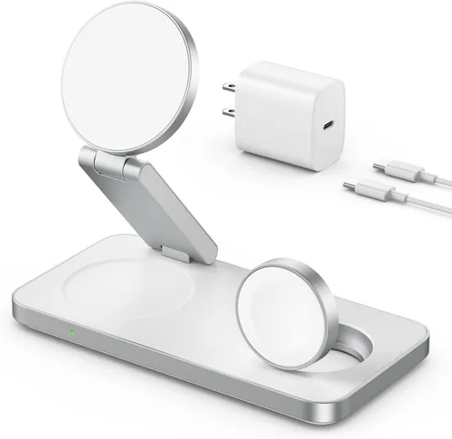 Miniatura 9 de VBA Estación de carga inalámbrica 3 en 1 para cargador Apple MagSafe, soporte de cargador inalámbrico magnético plegable de carga rápida, cargador