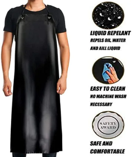 Miniatura 5 de LRUUIDDE Delantal de vinilo de goma impermeable negro – Delantales ligeros de 43 pulgadas – Plástico industrial resistente a productos químicos