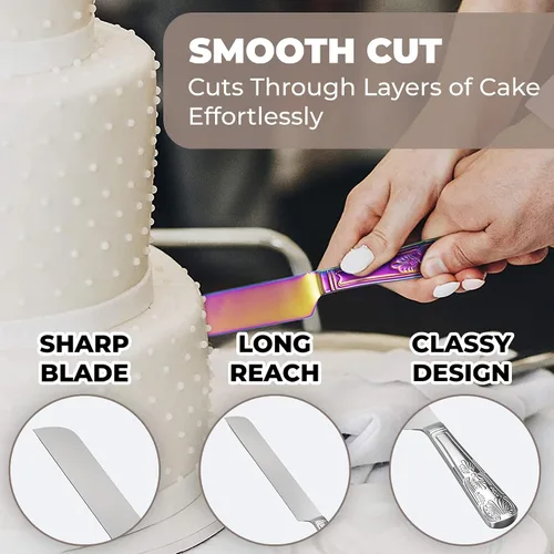 Miniatura 4 de Orblue Juego de cuchillo y servidor para pastel de boda, juego de corte de alta calidad, bellamente grabado, elegante recuerdo para recién casados
