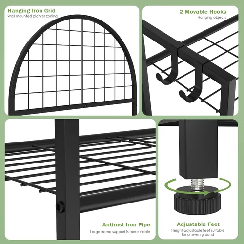 Miniatura 4 de VGMiu Soporte para plantas de 2 niveles para interiores y exteriores, soporte de exhibición de plantas de metal para múltiples plantas, soporte