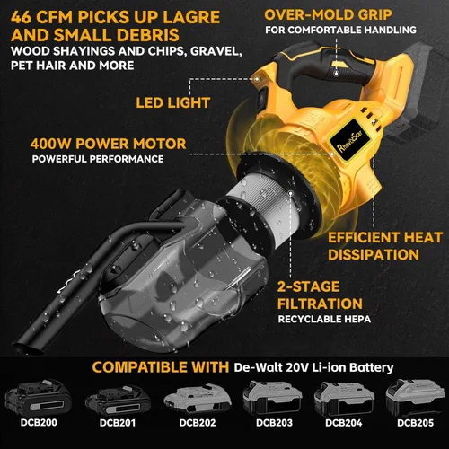 Miniatura 2 de Aspiradora inalámbrica para Dewalt - Batería de 20 V, aspiradora de mano portátil 5 en 1 con filtro HEPA lavable para el hogar, automóvil, suelo